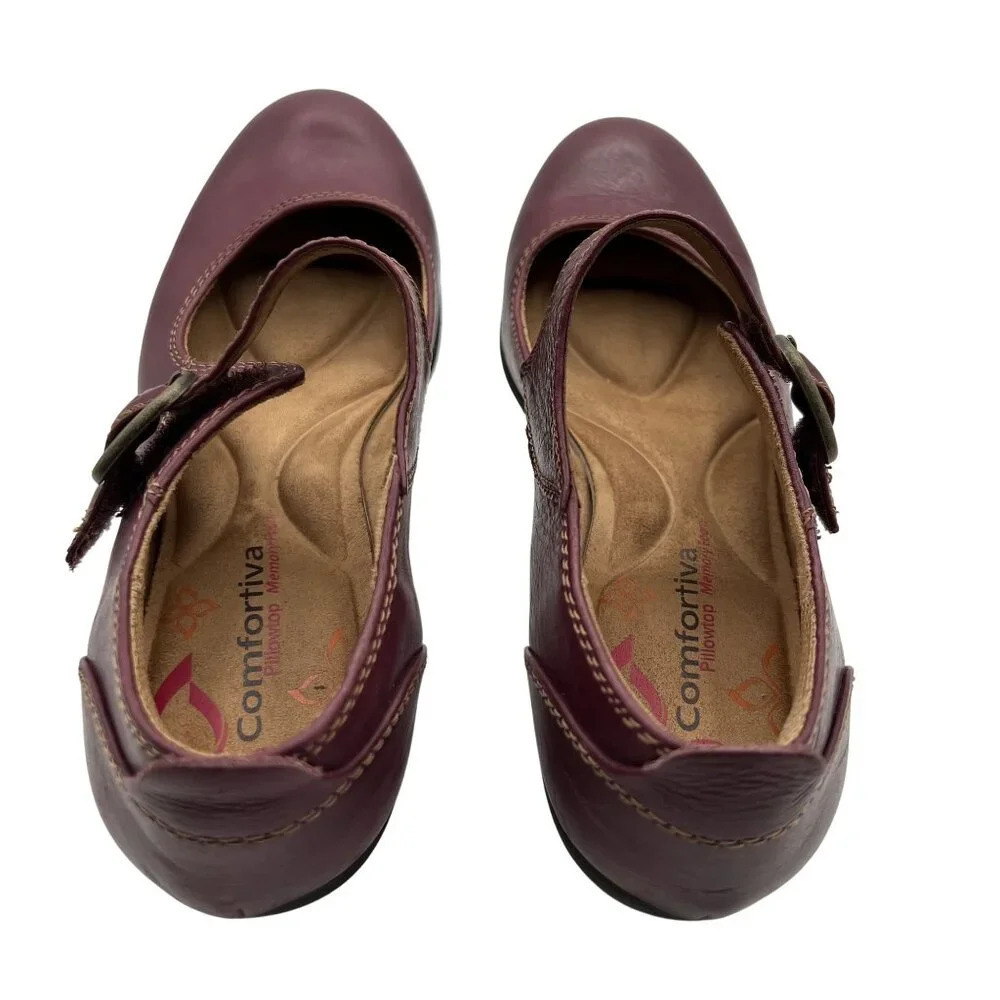 Comfortiva Womens 8.5M Burgundy Leather Mary Jane Shoes Pillowtop Memory Foam - Picture 11 of 15